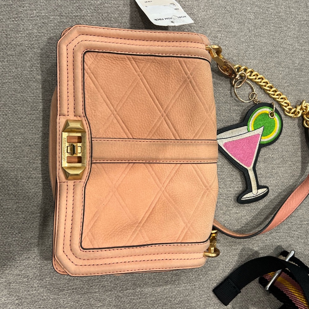 Blush Quilted Crossbody Bag with Gold Chain